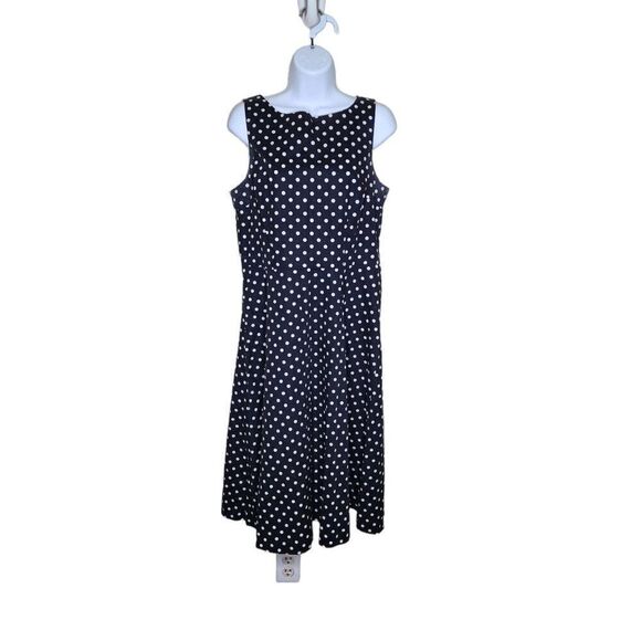 Vintage 90s A Line Dress Womens Size 8 Black White Polka Dot Sleeveless - Picture 2 of 6